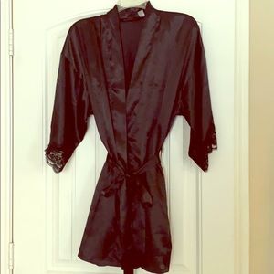 Gorgeous black lace satin robe!